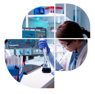 Scientist pipetting a solution in a laboratory setting.
