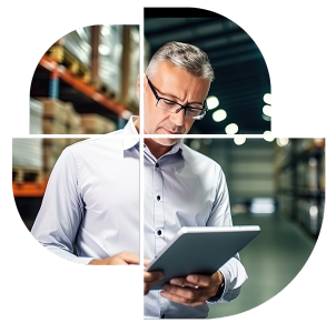 Businessman using a tablet in a warehouse